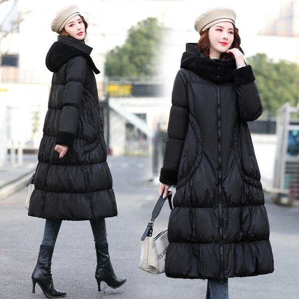 2021 winter new solid color hooded knee length 90 down women's korean fashion thickened jacket trend, Black
2021 winter new solid color hooded knee length 90 down women's korean fashion thickened jacket trend, Black