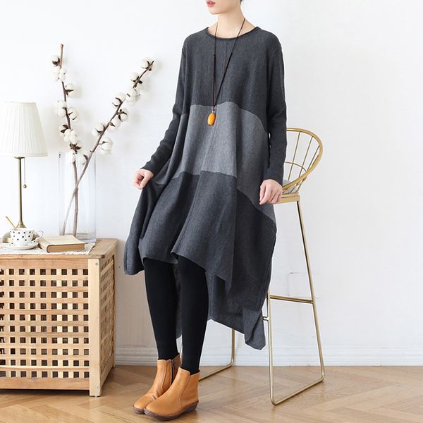 johnature women wool dress vintage patchwork color autumn irregular women cloths o-neck long sleeve dresses 210521, Black;gray
johnature women wool dress vintage patchwork color autumn irregular women cloths o-neck long sleeve dresses 210521, Black;gray