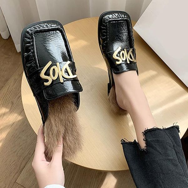slippers women's flat mule females square toe metal alphabet add fur solid color sewing slides ladies fashion leisure shoes, Black
slippers women's flat mule females square toe metal alphabet add fur solid color sewing slides ladies fashion leisure shoes, Black