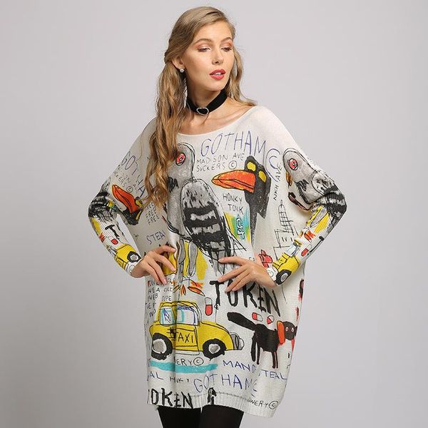 women's t-shirt spring and autumn casual abstract printed street o-neck full sleeve loose long ins, White
women's t-shirt spring and autumn casual abstract printed street o-neck full sleeve loose long ins, White
