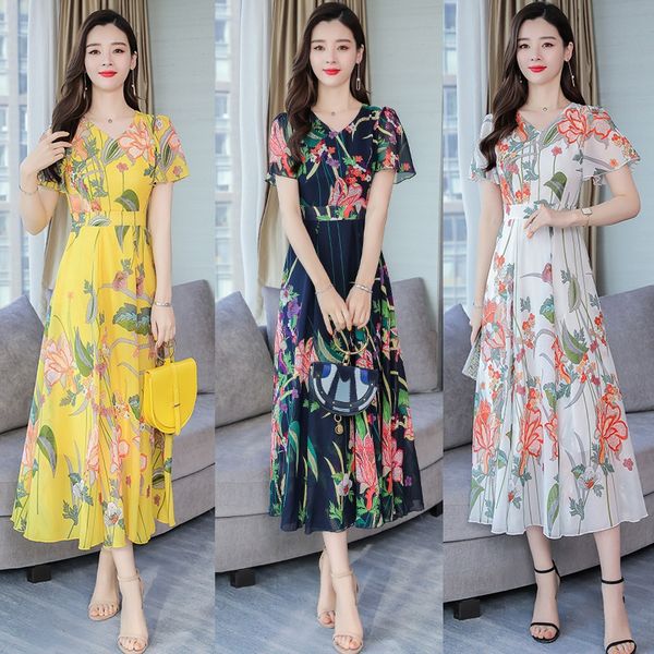 2021 women's summer new fashion printed long dress slim fit short sleeve vestido, White
2021 women's summer new fashion printed long dress slim fit short sleeve vestido, White