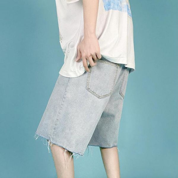 men's shorts clothing ripped denim personality casual handsome straight five-point pants loose trend outer wear, White;black
men's shorts clothing ripped denim personality casual handsome straight five-point pants loose trend outer wear, White;black