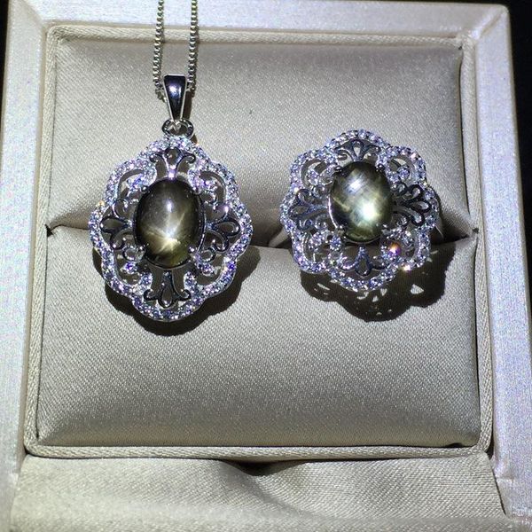 boutique jewels 925 pure silver set with natural star sapphire pendant + necklace ring simple chrysanthemum bracelet, earrings &, Black
boutique jewels 925 pure silver set with natural star sapphire pendant + necklace ring simple chrysanthemum bracelet, earrings &, Black