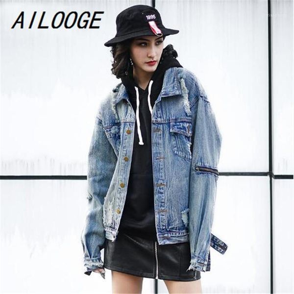 women's jackets ailooge 2021 spring fashion hole denim jacket women streetwear zipper ripped loose jean and coat, Black;brown 
women's jackets ailooge 2021 spring fashion hole denim jacket women streetwear zipper ripped loose jean and coat, Black;brown