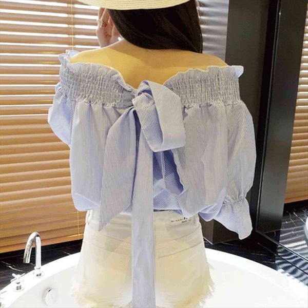 elegant summer off shoulder women blouses backless bowknot short sleeve stripe shirt ladies fashion, White
elegant summer off shoulder women blouses backless bowknot short sleeve stripe shirt ladies fashion, White