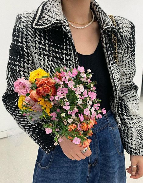 women's wool & blends fall and winter 2021 vintage plaid women short woolen jacket coat, Black
women's wool & blends fall and winter 2021 vintage plaid women short woolen jacket coat, Black