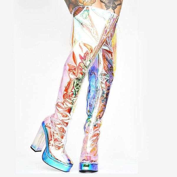 boots knee high thick heels colorful transparent fashion women's large cool european and american sty, Black
boots knee high thick heels colorful transparent fashion women's large cool european and american sty, Black