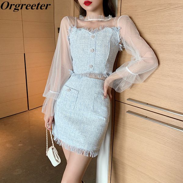summer fall tweed 3 piece sets women elegant tassel button sling vest + perspective lace shirt bodycon mini skirts suits 210525, White
summer fall tweed 3 piece sets women elegant tassel button sling vest + perspective lace shirt bodycon mini skirts suits 210525, White