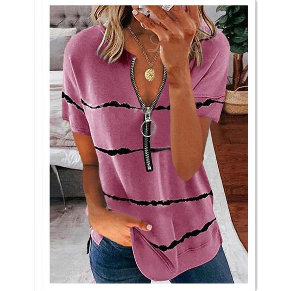 women's t-shirt fashion zipper t shirt women striped print short sleeve pullover casual clothing ladies loose, White
women's t-shirt fashion zipper t shirt women striped print short sleeve pullover casual clothing ladies loose, White