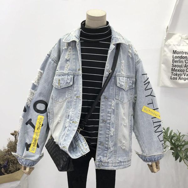 women's jackets harajuku vintage graffiti letters printing washed light blue hole denim jacket plus size loose bomber streetwear, Black;brown
women's jackets harajuku vintage graffiti letters printing washed light blue hole denim jacket plus size loose bomber streetwear, Black;brown