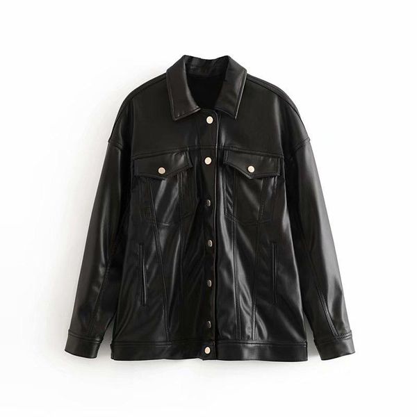 women's leather & faux winter style women vogue all-match loose casual locomotive lapel imitation female jacket, Black
women's leather & faux winter style women vogue all-match loose casual locomotive lapel imitation female jacket, Black