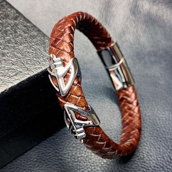 charm bracelets vintage men bracelet punk brown braided leather rope male jewelry stainless steel magnetic clasp wristband gift sp0082, Golden;silver
charm bracelets vintage men bracelet punk brown braided leather rope male jewelry stainless steel magnetic clasp wristband gift sp0082, Golden;silver