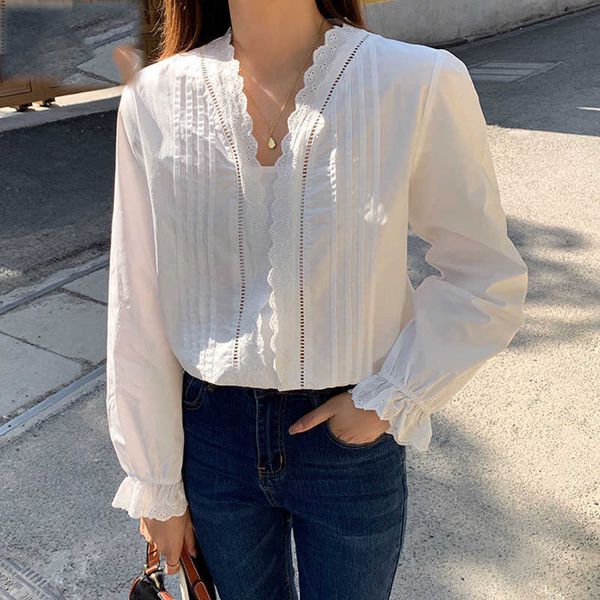 spring loose v-neck women's shirt lace pleated white shirt long sleeve ruffled female cotton blouse women 13157 210527
spring loose v-neck women's shirt lace pleated white shirt long sleeve ruffled female cotton blouse women 13157 210527