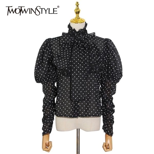 print dot shirt for women stand collar puff long sleeve casual blouse female spring fashion clothing 210524, White
print dot shirt for women stand collar puff long sleeve casual blouse female spring fashion clothing 210524, White