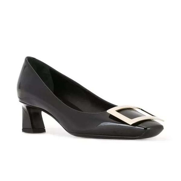 dress shoes women's buckle thick high heel square head shallow mouth metal paint single wedding, Black
dress shoes women's buckle thick high heel square head shallow mouth metal paint single wedding, Black