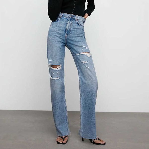 za jeans women jeanss high waist fashion simple straight blue casual chic street youth 210601
za jeans women jeanss high waist fashion simple straight blue casual chic street youth 210601