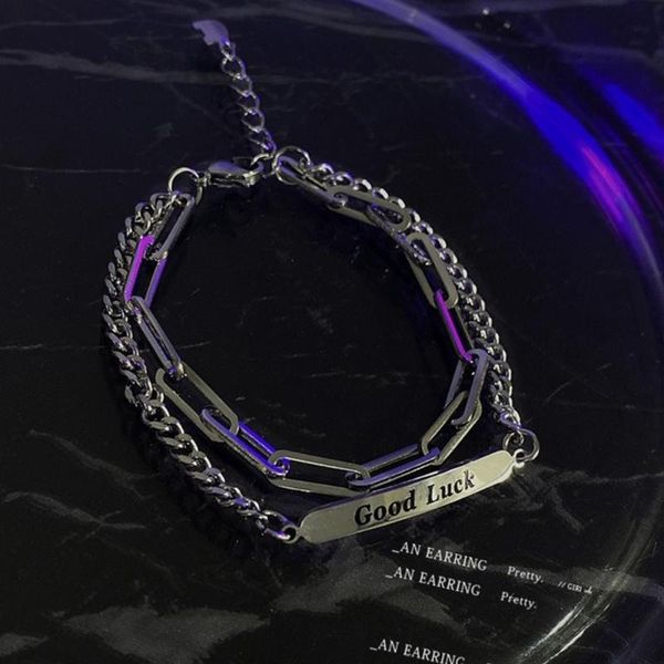 link, chain japan and south korea fashion lady party anniversary day titanium steel double letter bracelet trend hip hop rock, Black
link, chain japan and south korea fashion lady party anniversary day titanium steel double letter bracelet trend hip hop rock, Black