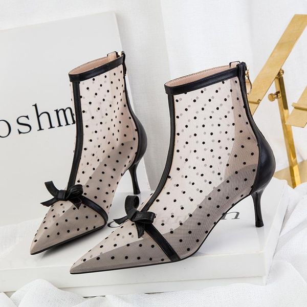 boots women's perspective dot mesh korean style hollow high thin heel shoes height increasing 6cm, Black
boots women's perspective dot mesh korean style hollow high thin heel shoes height increasing 6cm, Black
