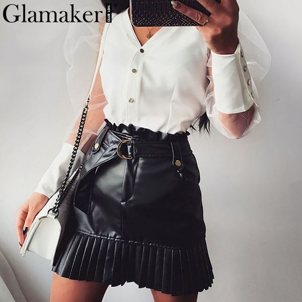 glamaker high waist ruffle women black skirt belt a-line autumn chic leather skirt elegant female party club bottoms winter 210414
glamaker high waist ruffle women black skirt belt a-line autumn chic leather skirt elegant female party club bottoms winter 210414