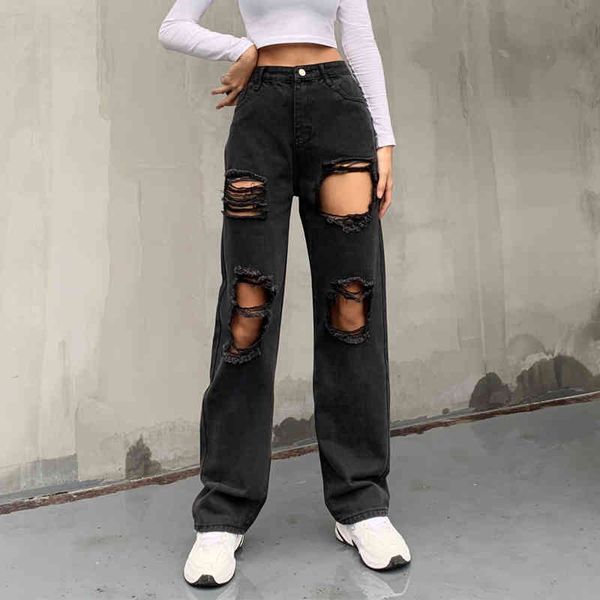 heyoungirl hole ripped black woman distressed jeans casual hip hop high waist pants capris pocket straight denim trousers ladies, Blue
heyoungirl hole ripped black woman distressed jeans casual hip hop high waist pants capris pocket straight denim trousers ladies, Blue