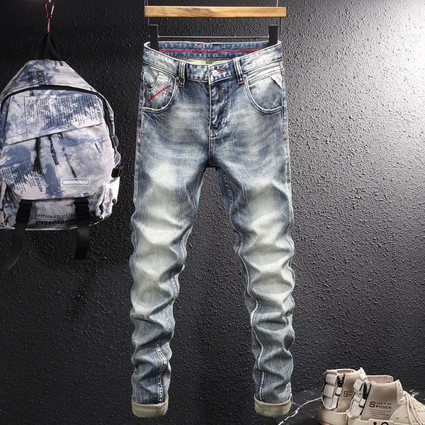 men's jeans italian style fashion men retro light blue elastic slim fit ripped vintage designer casual plain denim pants
men's jeans italian style fashion men retro light blue elastic slim fit ripped vintage designer casual plain denim pants