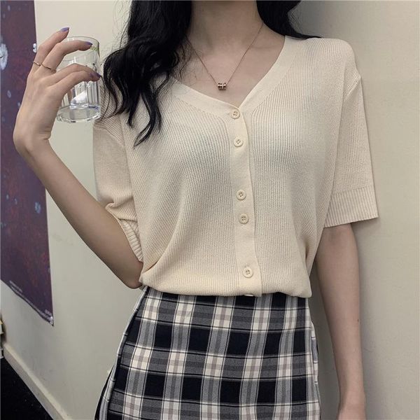 women's knits & tees korean 2021 summer casual cardigan women vintage chic v neck short sleeve solid color thin knitwear female haraju, White
women's knits & tees korean 2021 summer casual cardigan women vintage chic v neck short sleeve solid color thin knitwear female haraju, White