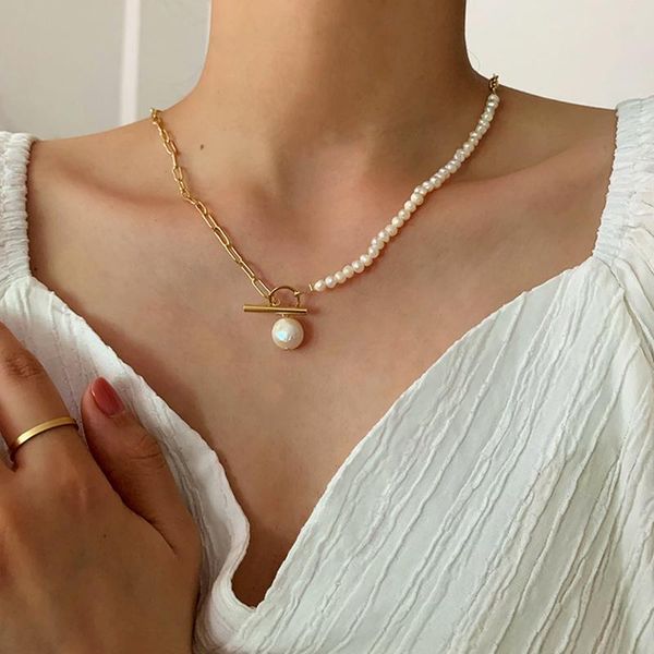 pendant necklaces aomu fashion trend ins metal natural pearl stitching chain necklace ot buckle clavicle for women jewelry gift, Silver
pendant necklaces aomu fashion trend ins metal natural pearl stitching chain necklace ot buckle clavicle for women jewelry gift, Silver