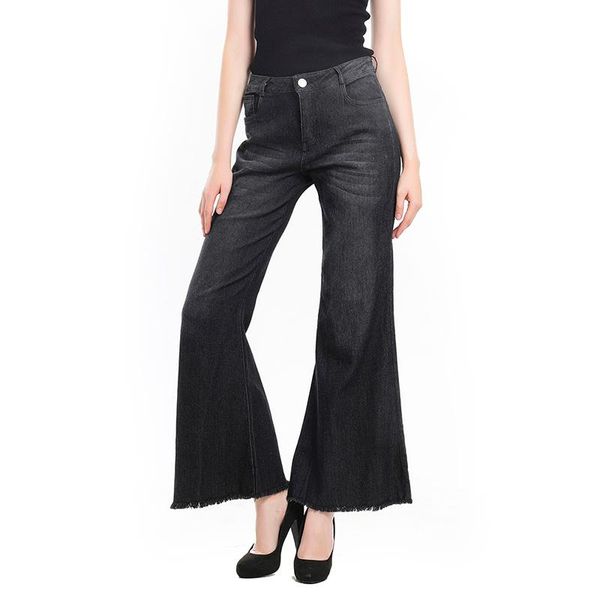 women wide leg pants tassel spodnie damskie thin stretch middle waist denim pocket button plus size casual flare women's & capris, Black;white
women wide leg pants tassel spodnie damskie thin stretch middle waist denim pocket button plus size casual flare women's & capris, Black;white
