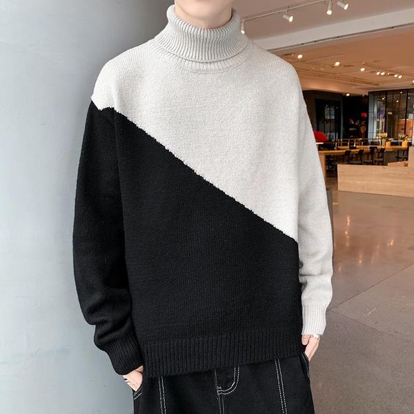 men's sweaters turtleneck sweater pullover men fashion patchwork knitted mens thick pullovers youthful vigor style, White;black
men's sweaters turtleneck sweater pullover men fashion patchwork knitted mens thick pullovers youthful vigor style, White;black