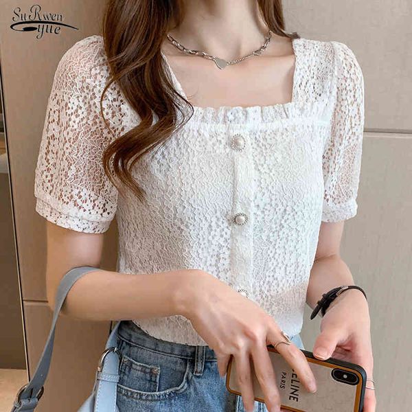 summer square collar lace women shirt short sleeve hollow out single breasted clothing blouse 14409 210521, White
summer square collar lace women shirt short sleeve hollow out single breasted clothing blouse 14409 210521, White