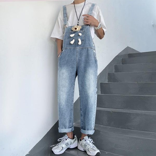 men's jeans 2021 liitle bear men denim overalls kwwaii casual suspender trousers women loose straight korean style pants, Blue
men's jeans 2021 liitle bear men denim overalls kwwaii casual suspender trousers women loose straight korean style pants, Blue