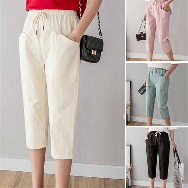 women's pants & capris cotton linen cropped women trousers summer casual loose high elastic waist with pockets plus size, Black;white
women's pants & capris cotton linen cropped women trousers summer casual loose high elastic waist with pockets plus size, Black;white