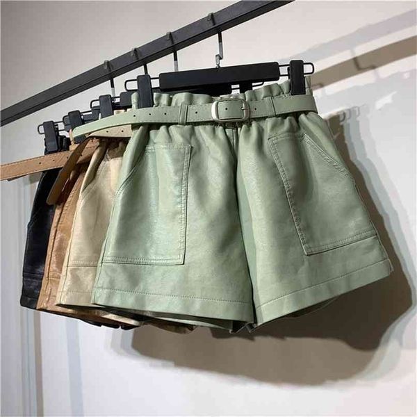 autumn winter faux leather high waist shorts women with belt pockets wide leg short femme c5922 210724, White;black
autumn winter faux leather high waist shorts women with belt pockets wide leg short femme c5922 210724, White;black