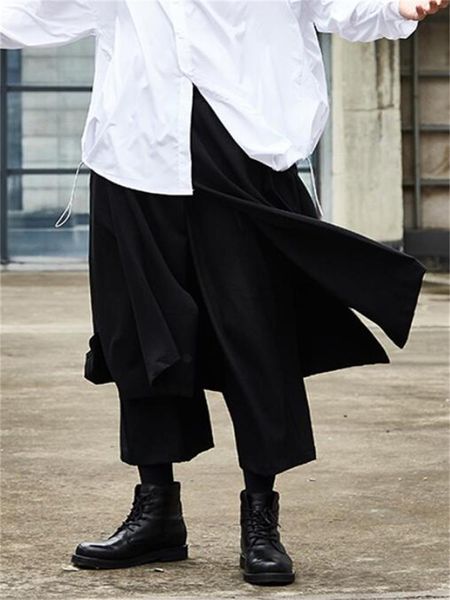 men's pants wide-leg culottes spring/summer layered design casual dark nine-point, Black
men's pants wide-leg culottes spring/summer layered design casual dark nine-point, Black