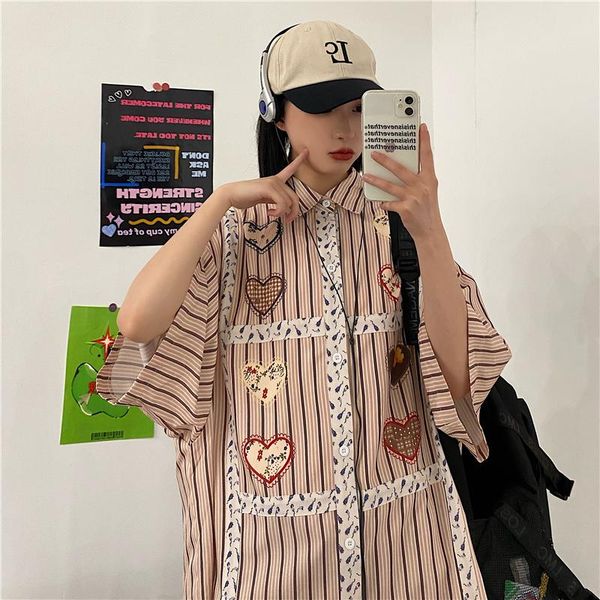 women's blouses & shirts summer female korean vintage striped short-sleeved shirt love printing loose lazy commuter all-match fashionab, White
women's blouses & shirts summer female korean vintage striped short-sleeved shirt love printing loose lazy commuter all-match fashionab, White