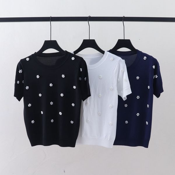 t shirt 2021 summer korean flower nail bead thin pullover short sleeve sweater women's ice round neck top, White
t shirt 2021 summer korean flower nail bead thin pullover short sleeve sweater women's ice round neck top, White