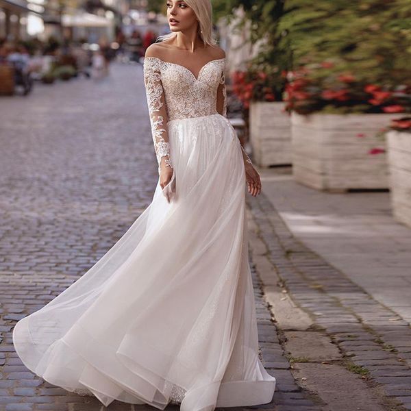 other wedding dresses boho robe de mariee vestido novia lace dress tulle long sleeves off the shoulder soiree simple bride to be, White
other wedding dresses boho robe de mariee vestido novia lace dress tulle long sleeves off the shoulder soiree simple bride to be, White