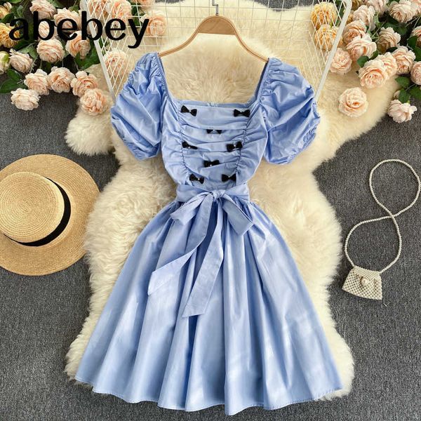 women elegant puff sleeve bow decoration a-line dress slim high waist sash bandage party dress chic summer dress 210715, Black;gray
women elegant puff sleeve bow decoration a-line dress slim high waist sash bandage party dress chic summer dress 210715, Black;gray