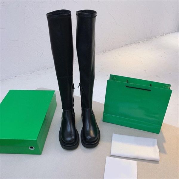 boots 2021 fall/winter over-the-knee stretch boots, high and long legs, cowhide platform, Black