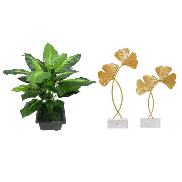 1x artificial flower evergreen small green plant potted & 2 pcs golden ginkgo leaf model iron tv gabinet decor decorative objects figurines
1x artificial flower evergreen small green plant potted & 2 pcs golden ginkgo leaf model iron tv gabinet decor decorative objects figurines