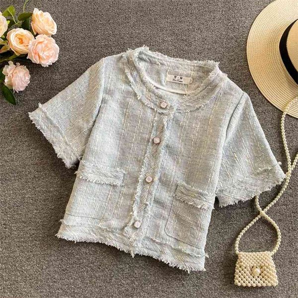 summer vintage tweed jacket coat women crop small fragrance korean woollen cropped coats elegant short outerwear 210514, Black;brown
summer vintage tweed jacket coat women crop small fragrance korean woollen cropped coats elegant short outerwear 210514, Black;brown
