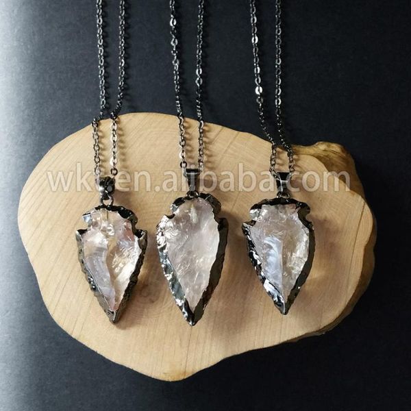 pendant necklaces wt-n593 wholesale natural arrowhead clear crystal quartz necklace black gun plated retro jewelry, Silver
pendant necklaces wt-n593 wholesale natural arrowhead clear crystal quartz necklace black gun plated retro jewelry, Silver