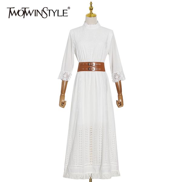 twotwinstyle temperament patchwork lace tassel dress for women stand collar high waist sashes hollow out vintage dresses female 210517, Black;gray
twotwinstyle temperament patchwork lace tassel dress for women stand collar high waist sashes hollow out vintage dresses female 210517, Black;gray