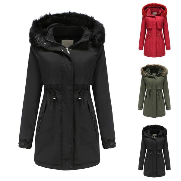 women's wool & blends jacket winter padded hooded drawstring mid-length cotton-padded pocket zipper coat plus size manteau femme hiver, Black
women's wool & blends jacket winter padded hooded drawstring mid-length cotton-padded pocket zipper coat plus size manteau femme hiver, Black