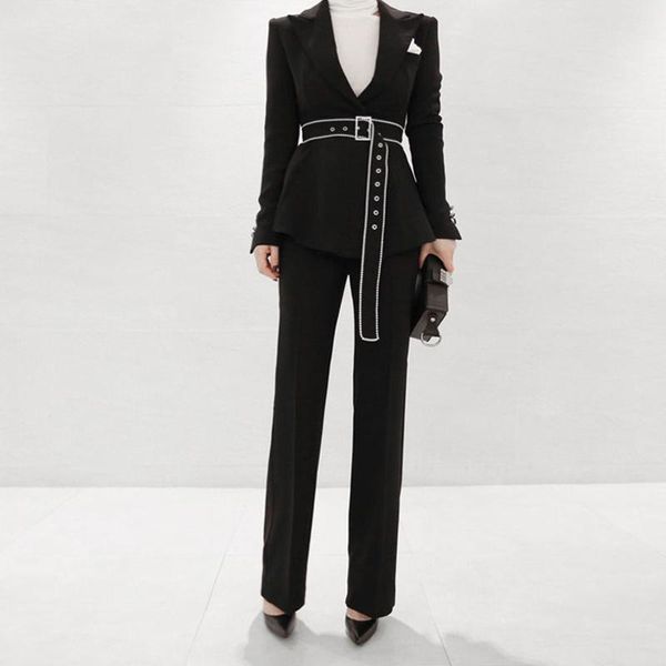 women's suits & blazers 2021 fall/winter fashion women pant belted slim long trousers blazer suit office lady 2 pieces set, White;black
women's suits & blazers 2021 fall/winter fashion women pant belted slim long trousers blazer suit office lady 2 pieces set, White;black