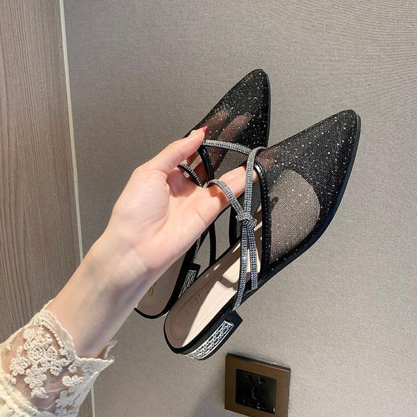 slippers outer wear baotou half female 2021 fashion rhinestone all-match pointy square heel mesh sandals, Black
slippers outer wear baotou half female 2021 fashion rhinestone all-match pointy square heel mesh sandals, Black