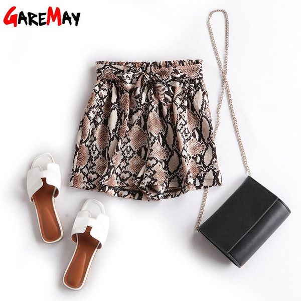 women's shorts garemay high waist with ruffles office snake print short summer women casual trousers for, White;black
women's shorts garemay high waist with ruffles office snake print short summer women casual trousers for, White;black