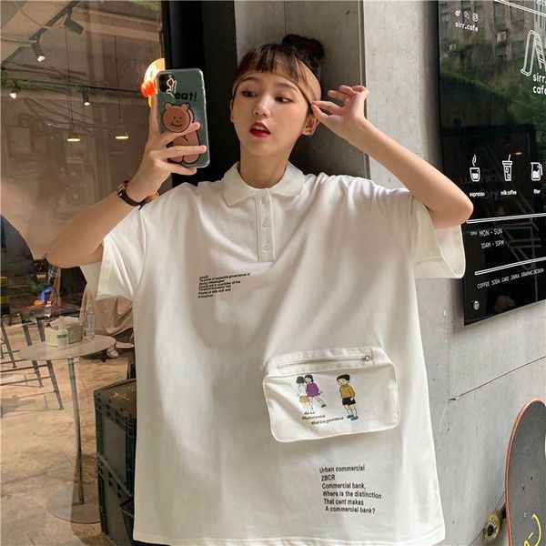women's t-shirt female cotton college style niche design shirt student short-sleeved korean loose pocket women harajuku, White
women's t-shirt female cotton college style niche design shirt student short-sleeved korean loose pocket women harajuku, White