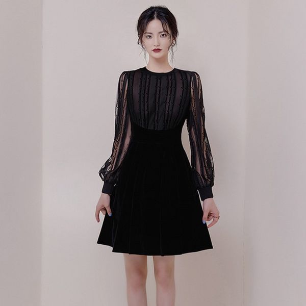 llzacoosh autumn party black dress women runway mesh patchwork velvet long sleeve office dress vintage dot dress 210514, Black;gray
llzacoosh autumn party black dress women runway mesh patchwork velvet long sleeve office dress vintage dot dress 210514, Black;gray