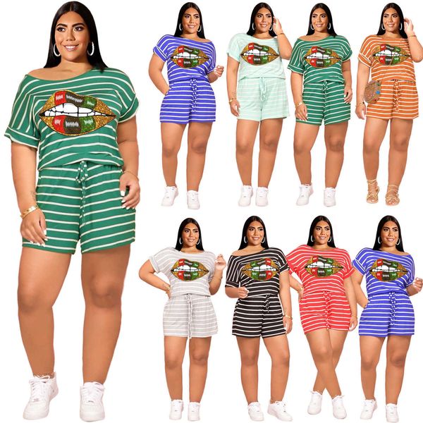 summer women plus size tracksuits designer two pieces pants set fashion lips stripe printed short sleeve t shirt shorts outfits s-5xl, Black
summer women plus size tracksuits designer two pieces pants set fashion lips stripe printed short sleeve t shirt shorts outfits s-5xl, Black